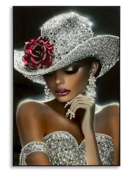 Grande Toile murale peinte Femme glamour Cadre noir 102x152 Finition laquée Orleans B 