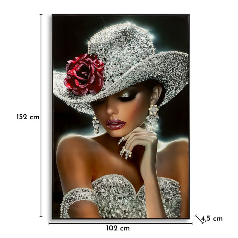 Grande Toile murale peinte Femme glamour Cadre noir 102x152 Finition laquée Orleans B 