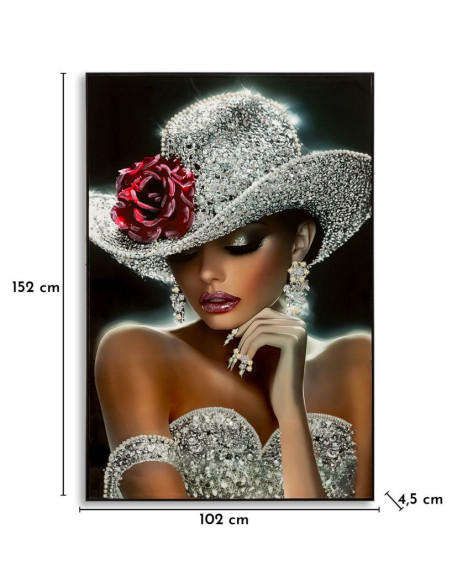 Grande Toile murale peinte Femme glamour Cadre noir 102x152 Finition laquée Orleans B 