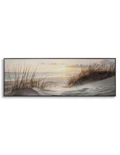 Grande Toile murale peinte Plage Cadre noir 152x52 Finition laquée Beach 