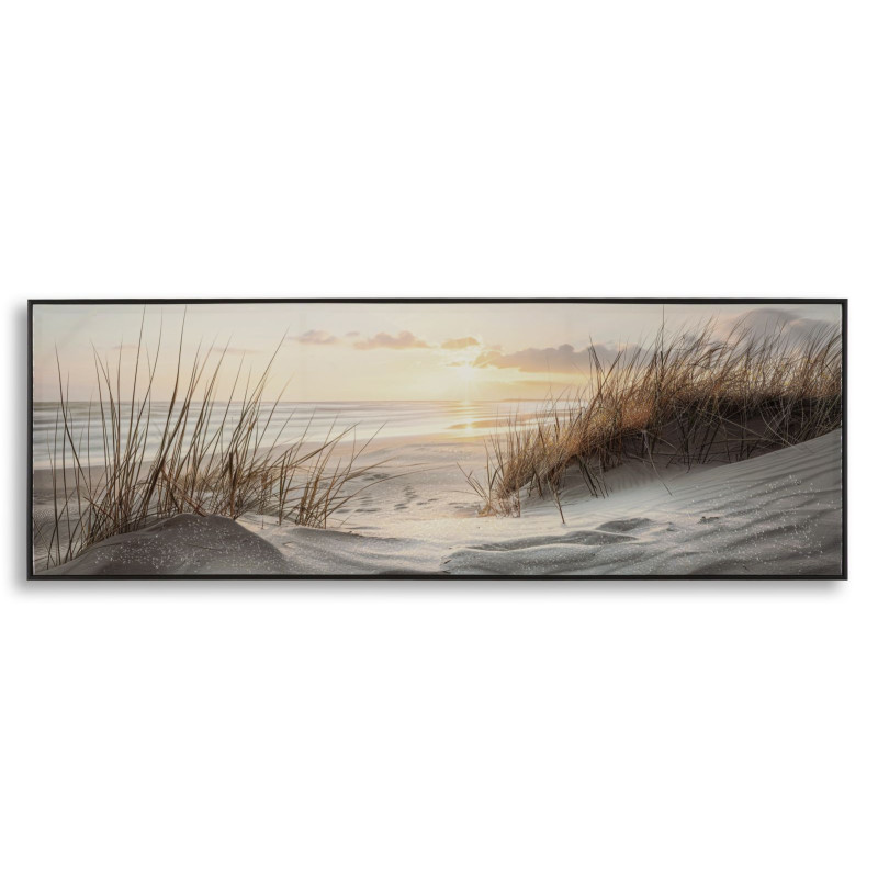 Grande Toile murale peinte Plage Cadre noir 152x52 Finition laquée Beach 