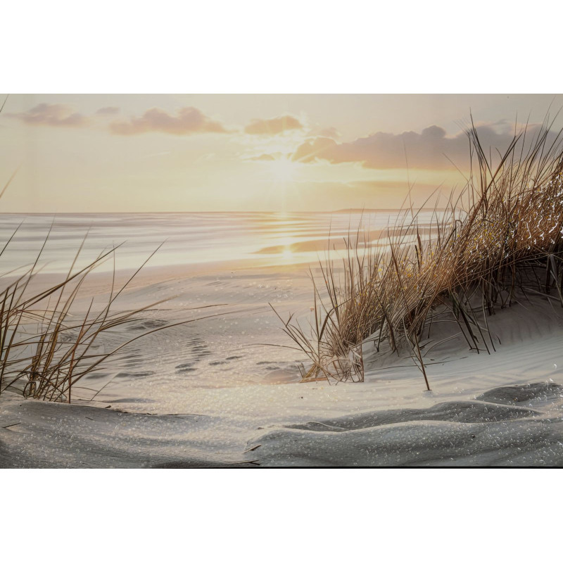 Grande Toile murale peinte Plage Cadre noir 152x52 Finition laquée Beach 