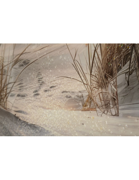 Grande Toile murale peinte Plage Cadre noir 152x52 Finition laquée Beach 