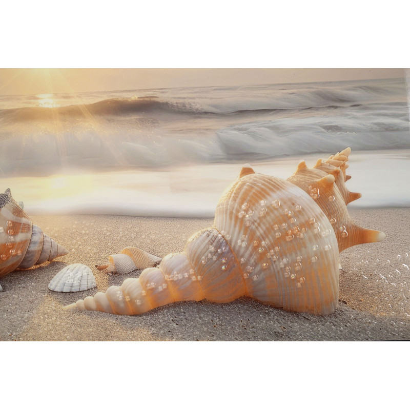 Grande Toile murale peinte bord de mer Cadre noir 152x52 Finition laquée Beach 