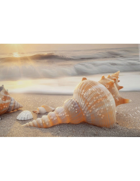 Grande Toile murale peinte bord de mer Cadre noir 152x52 Finition laquée Beach 