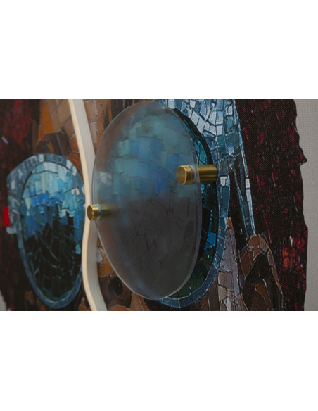 Toile murale lumineuse LED Femme avec lunettes Cadre noir 60x90 Finition 3D Afro 