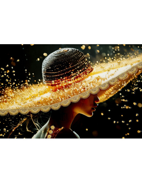 Toile murale Femme glamour avec strass Cadre doré 62x92 Finition laquée Illumy A 