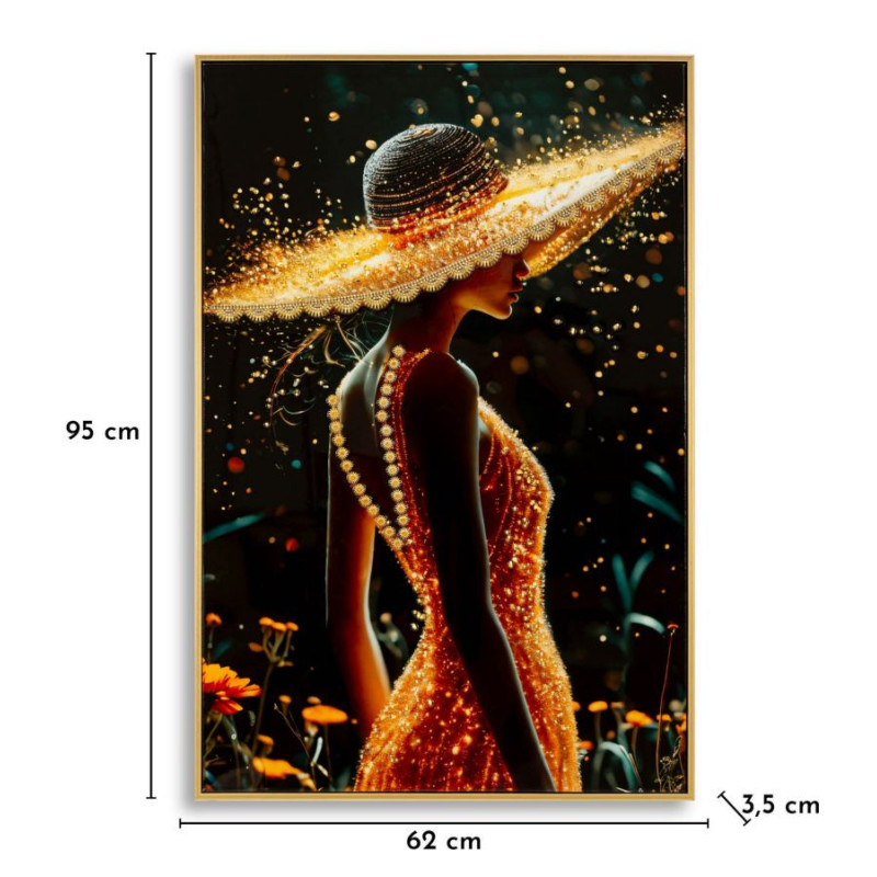 Toile murale Femme glamour avec strass Cadre doré 62x92 Finition laquée Illumy A 