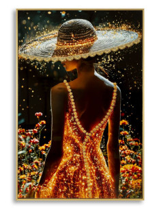 Toile murale Femme glamour avec strass Cadre doré 62x92 Finition laquée Illumy B 