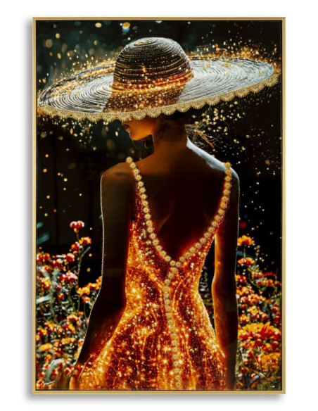 Toile murale Femme glamour avec strass Cadre doré 62x92 Finition laquée Illumy B 