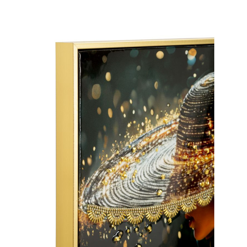 Toile murale Femme glamour avec strass Cadre doré 62x92 Finition laquée Illumy B 