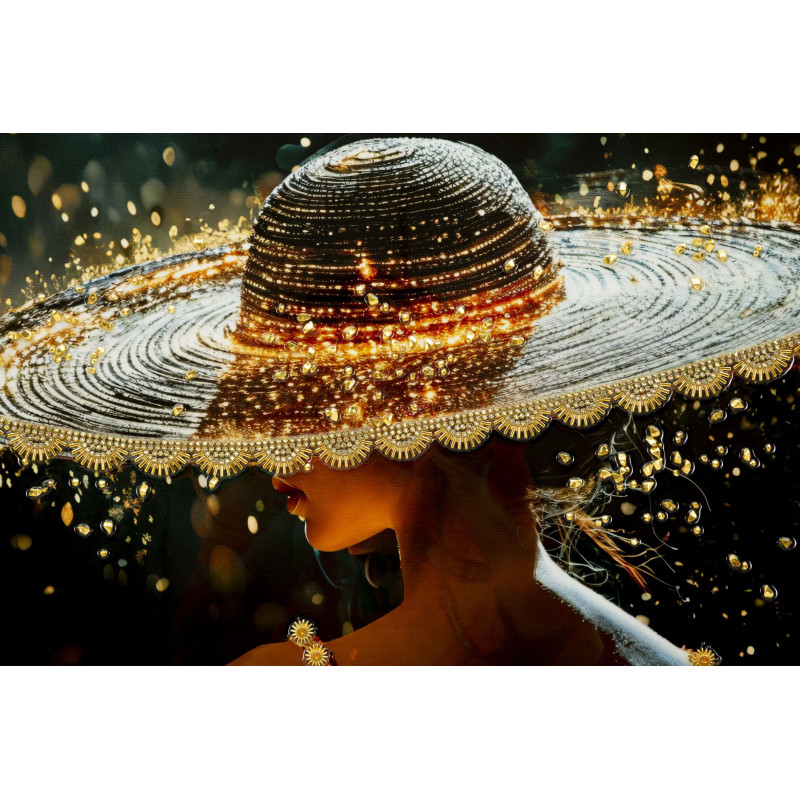 Toile murale Femme glamour avec strass Cadre doré 62x92 Finition laquée Illumy B 