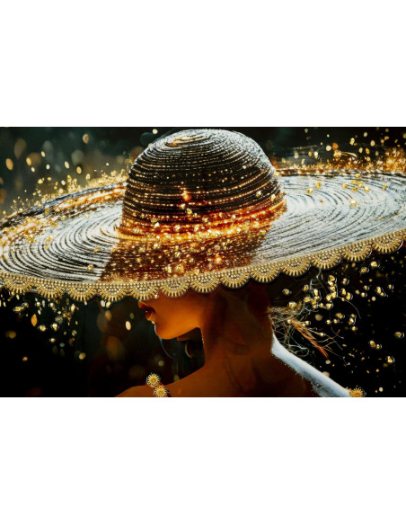 Toile murale Femme glamour avec strass Cadre doré 62x92 Finition laquée Illumy B 