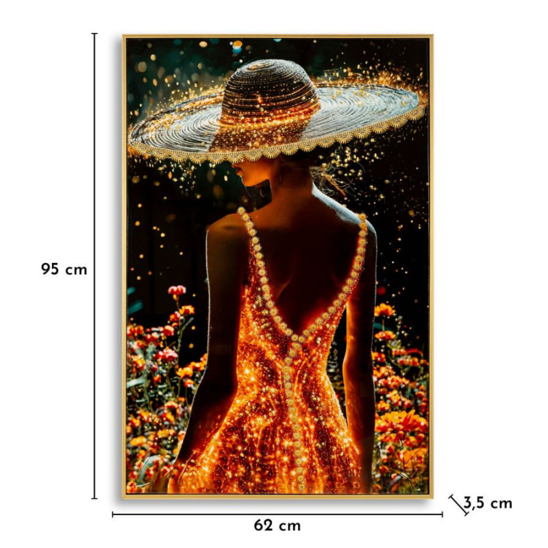 Toile murale Femme glamour avec strass Cadre doré 62x92 Finition laquée Illumy B 