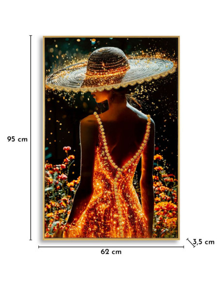 Toile murale Femme glamour avec strass Cadre doré 62x92 Finition laquée Illumy B 