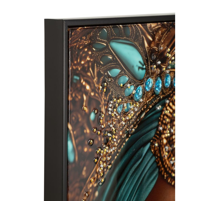 Grande Toile murale Femme africaine avec strass Cadre noir 50x100 Finition laquée Maya 