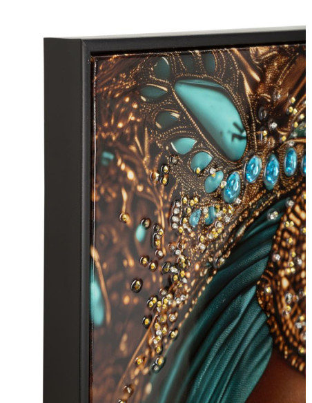 Grande Toile murale Femme africaine avec strass Cadre noir 50x100 Finition laquée Maya 