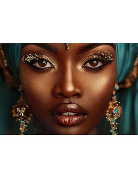 Grande Toile murale Femme africaine avec strass Cadre noir 50x100 Finition laquée Maya 