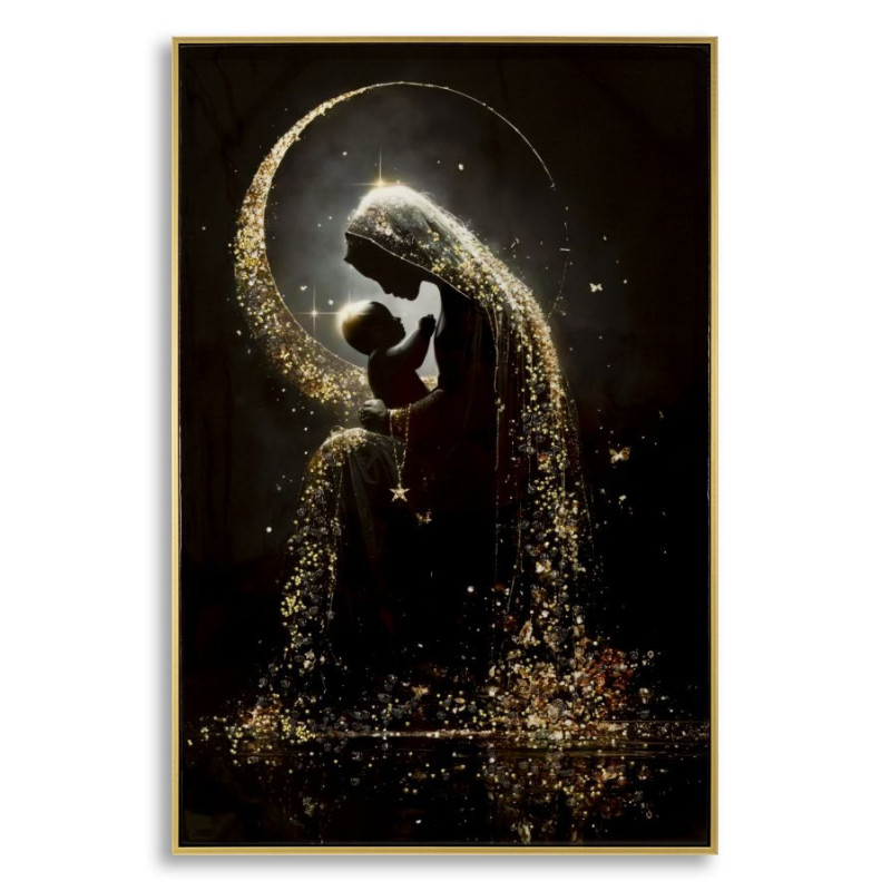 Toile murale style spirituel Femme & Enfant avec strass Cadre doré 60x90 Finition laquée Maternity A 