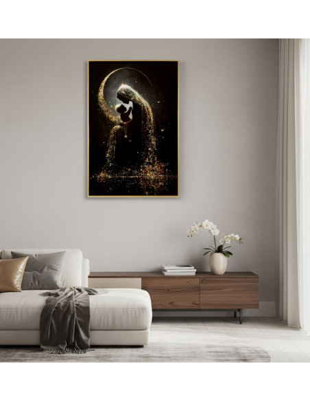 Toile murale style spirituel Femme & Enfant avec strass Cadre doré 60x90 Finition laquée Maternity A 