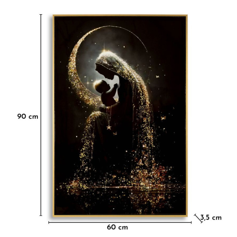 Toile murale style spirituel Femme & Enfant avec strass Cadre doré 60x90 Finition laquée Maternity A 