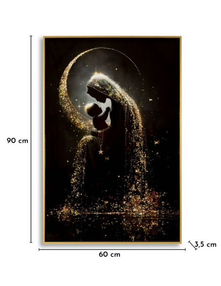 Toile murale style spirituel Femme & Enfant avec strass Cadre doré 60x90 Finition laquée Maternity A 