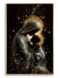 Toile murale style spirituel Femme & Enfant avec strass Cadre doré 60x90 Finition laquée Maternity B 