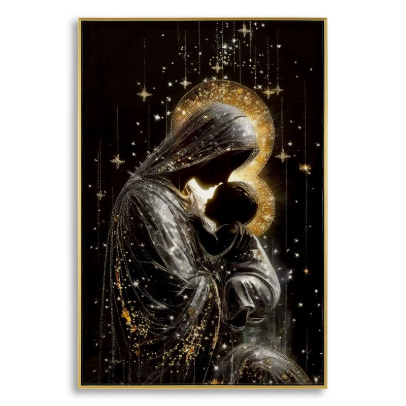 Toile murale style spirituel Femme & Enfant avec strass Cadre doré 60x90 Finition laquée Maternity B 