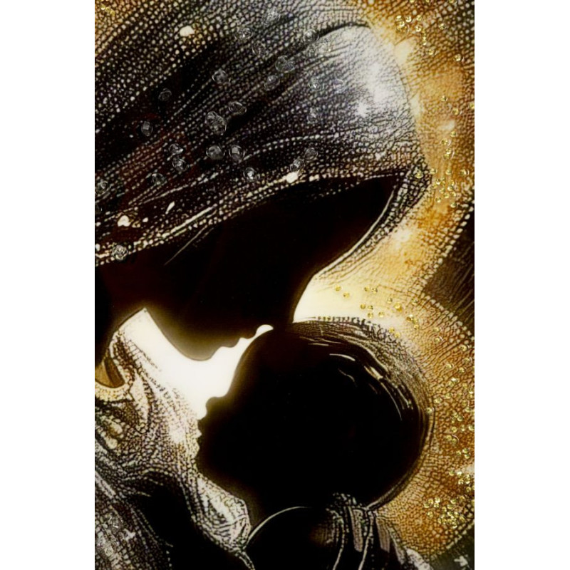 Toile murale style spirituel Femme & Enfant avec strass Cadre doré 60x90 Finition laquée Maternity B 