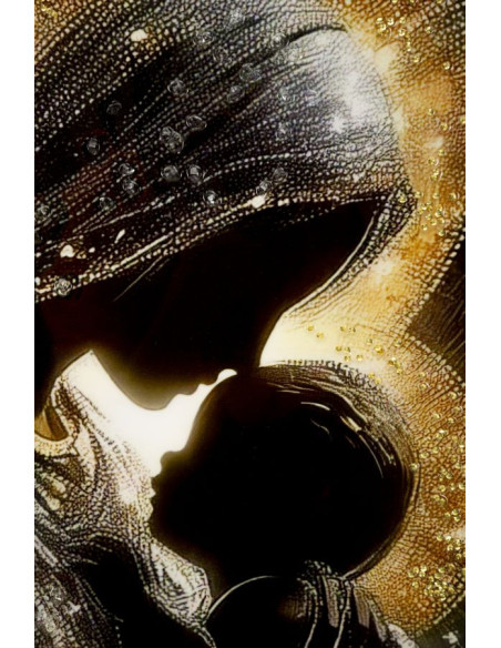 Toile murale style spirituel Femme & Enfant avec strass Cadre doré 60x90 Finition laquée Maternity B 