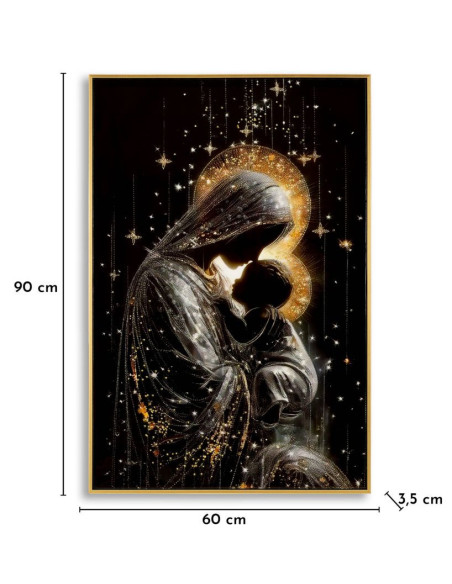 Toile murale style spirituel Femme & Enfant avec strass Cadre doré 60x90 Finition laquée Maternity B 
