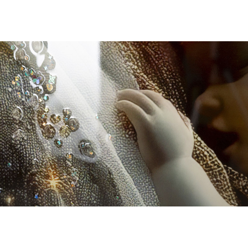 Toile murale style spirituel Femme & Enfant avec strass Cadre doré 60x90 Finition laquée Maternity C 