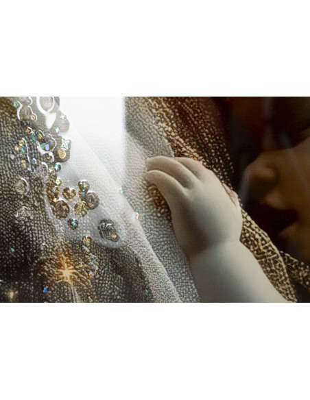 Toile murale style spirituel Femme & Enfant avec strass Cadre doré 60x90 Finition laquée Maternity C 