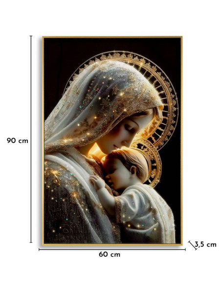 Toile murale style spirituel Femme & Enfant avec strass Cadre doré 60x90 Finition laquée Maternity C 