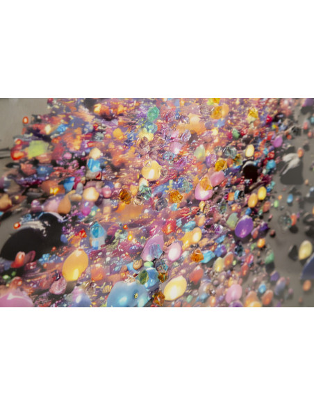 Toile murale Plage nocturne avec strass Cadre doré 60x90 Finition laquée Colors A 