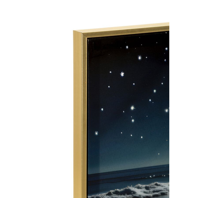 Toile murale Plage nocturne avec strass Cadre doré 60x90 Finition laquée Colors A 