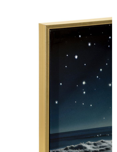 Toile murale Plage nocturne avec strass Cadre doré 60x90 Finition laquée Colors A 