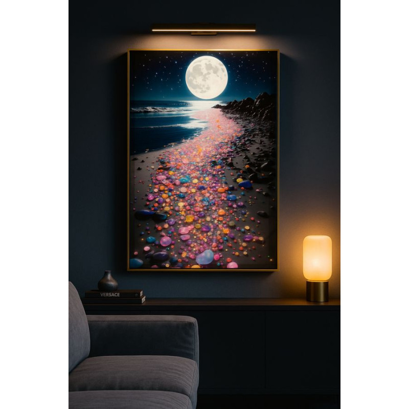 Toile murale Plage nocturne avec strass Cadre doré 60x90 Finition laquée Colors A 