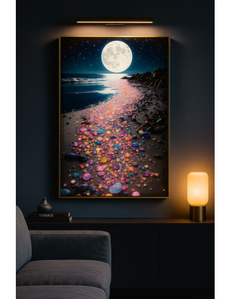 Toile murale Plage nocturne avec strass Cadre doré 60x90 Finition laquée Colors A 