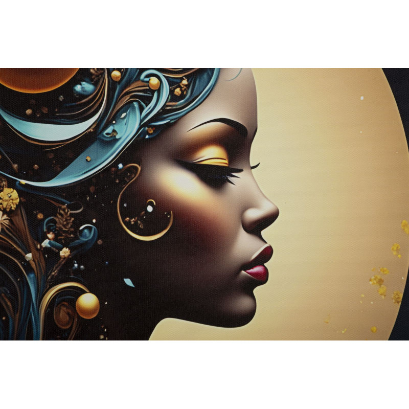 Toile murale lumineuse LED Femme africaine Cadre doré 60x90 Finition laquée Minerva A 