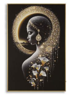 Toile murale lumineuse LED Femme mystique Cadre doré 60x90 Finition laquée Inda 