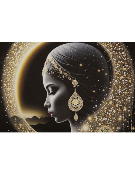 Toile murale lumineuse LED Femme mystique Cadre doré 60x90 Finition laquée Inda 