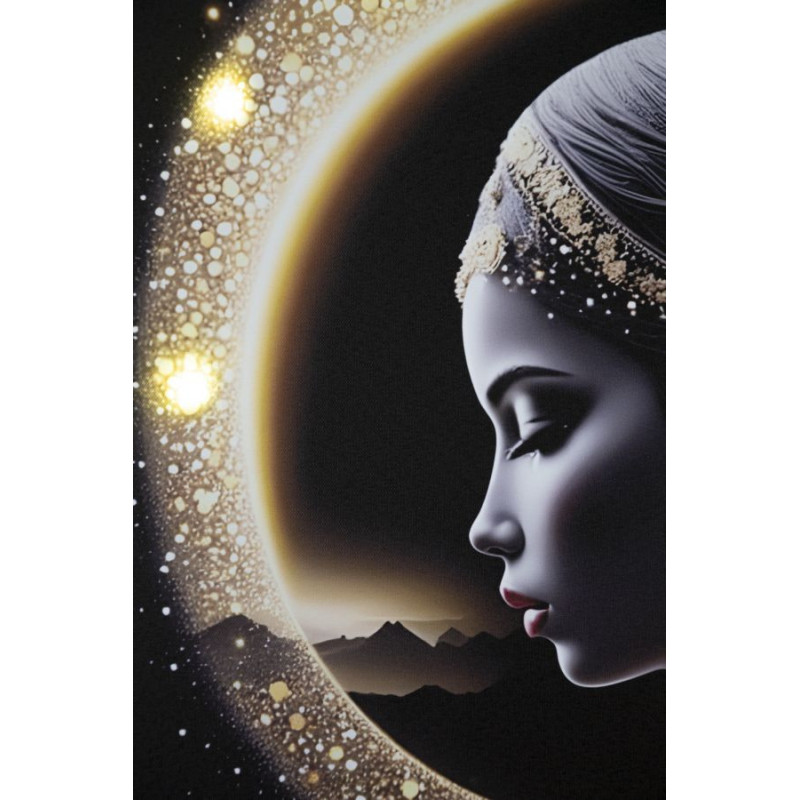 Toile murale lumineuse LED Femme mystique Cadre doré 60x90 Finition laquée Inda 