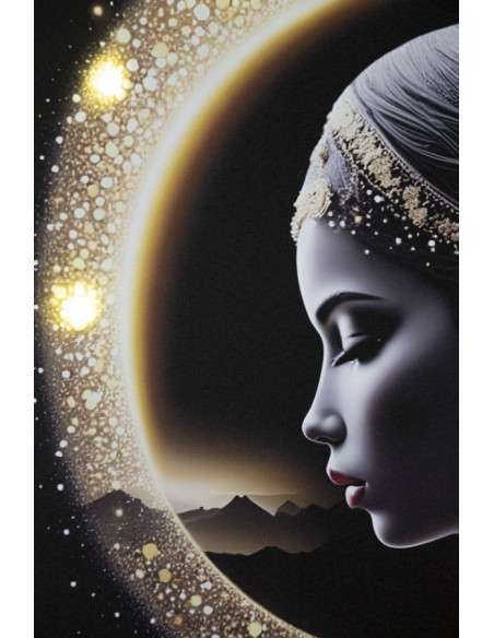 Toile murale lumineuse LED Femme mystique Cadre doré 60x90 Finition laquée Inda 