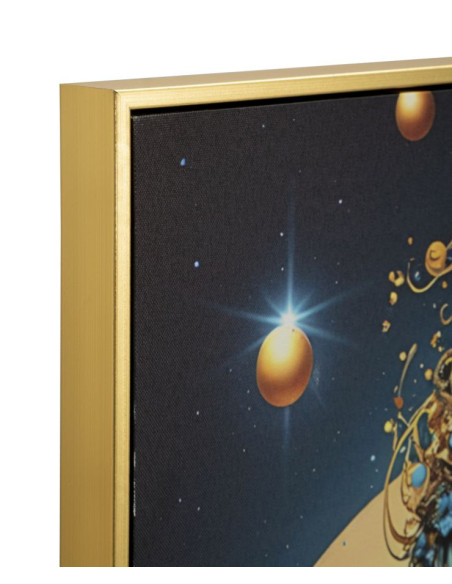 Toile murale lumineuse LED Femme africaine Cadre doré 60x90 Finition laquée Minerva B 