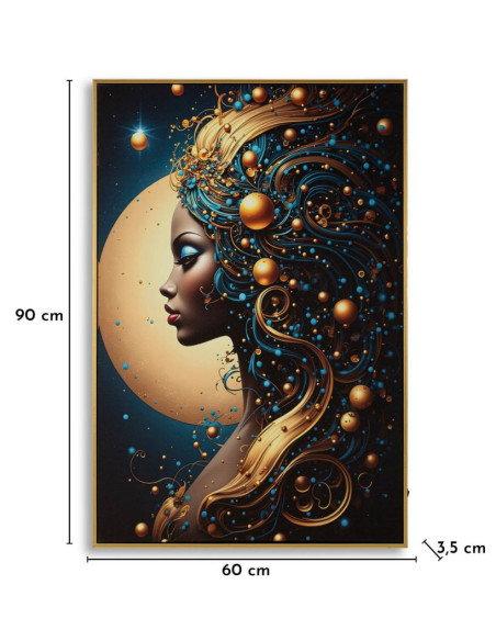 Toile murale lumineuse LED Femme africaine Cadre doré 60x90 Finition laquée Minerva B 
