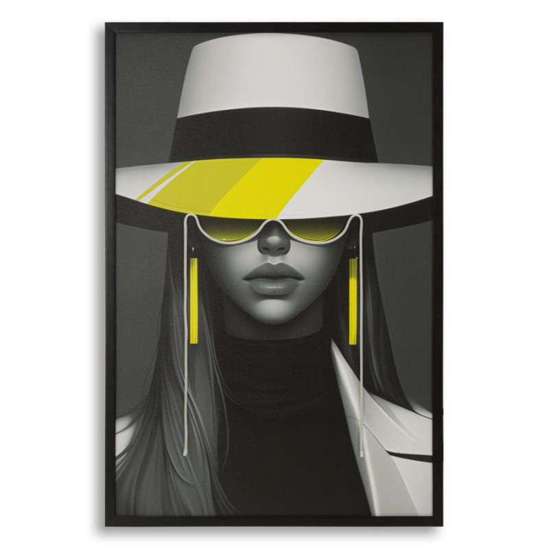 Grande Toile murale lumineuse LED Pop art Femme chic Cadre noir 80x120 Margot 