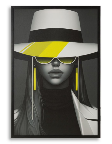 Grande Toile murale lumineuse LED Pop art Femme chic Cadre noir 80x120 Margot 