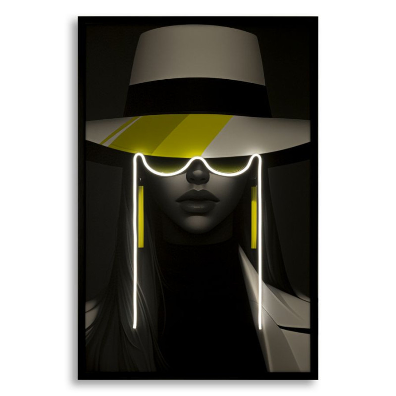 Grande Toile murale lumineuse LED Pop art Femme chic Cadre noir 80x120 Margot 