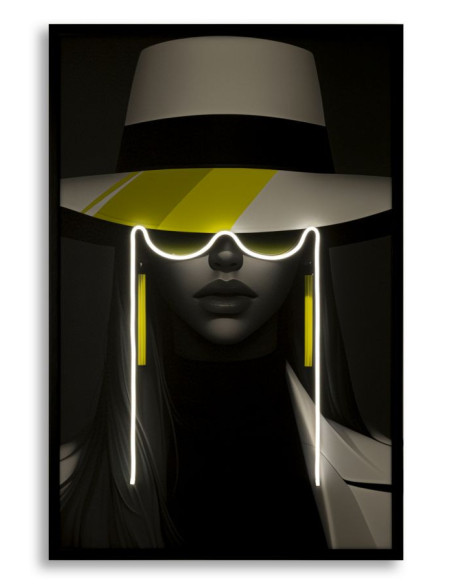 Grande Toile murale lumineuse LED Pop art Femme chic Cadre noir 80x120 Margot 